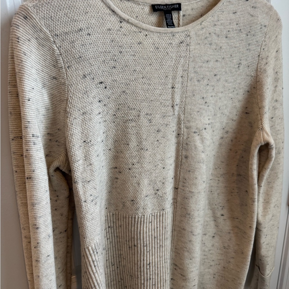 EILEEN FISHER Womens Beige Speckle Long Sleeve RoundNeck Wear Sweater medium PM